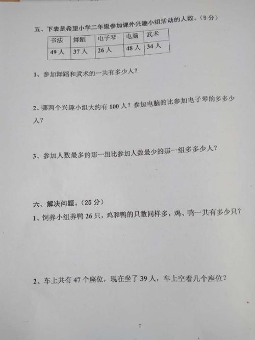 人教版小学二年级上册单元测试卷,试题有难度想拿满分不容易