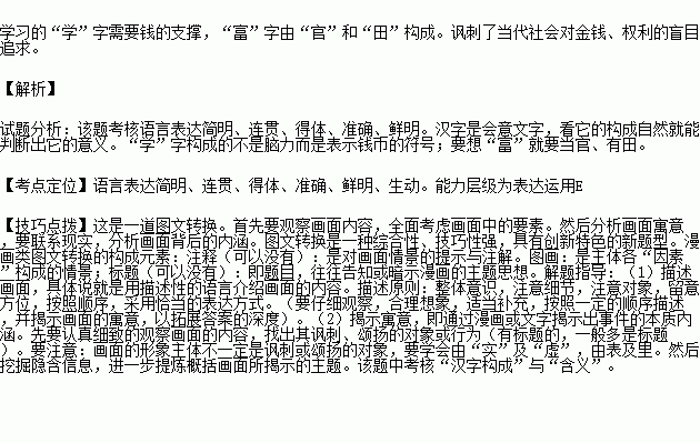 下面是网络上流行的一些 文字 . 充分利用了汉字 会意 的特点.讽刺了社会上的某些现象.请写出下面两个 字 的构成要素.并解释其含义.要求语言简明.句子通顺. 