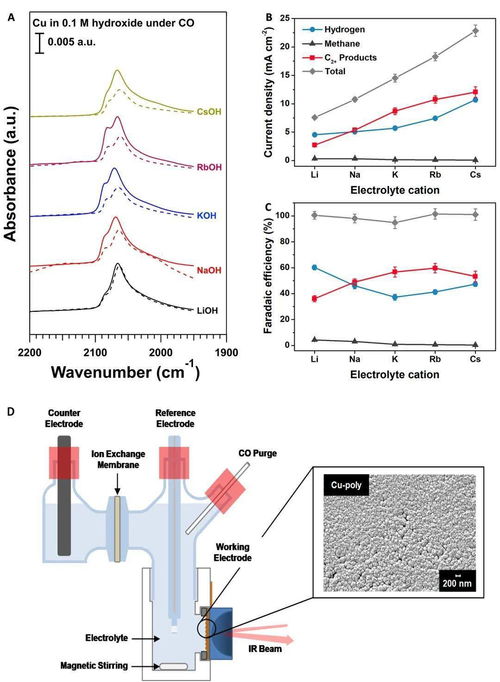 清华大学利用原位表面增强红外光谱技术揭示阳离子效应对一氧化碳电化学转化的影响