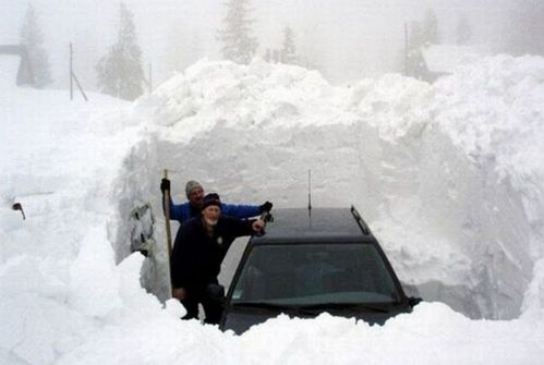 车主把汽车停在户外,隔天取车时拿着铲雪工具过去