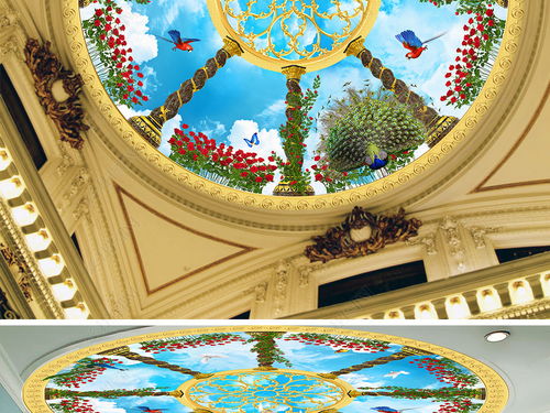 3D欧式宫廷天空玫瑰园圆形天顶图片设计素材 高清psd模板下载 396.86MB 复古吊顶大全 