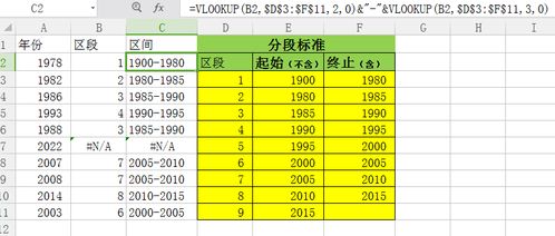 EXCEL按年份区间改成对应的值,A列里面的年份替换成B列里对应的值 