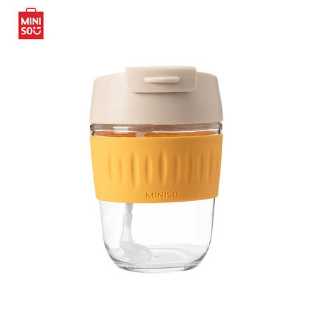名创优品 MINISO 杯子ins风玻璃杯带吸管350ml 可爱高颜值黄色经典款