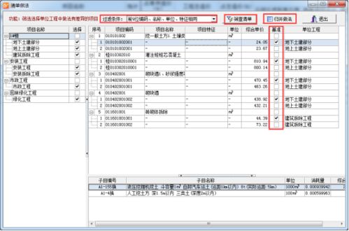 一个项目较大时,需要多人共完成,但多人共同完成一个建设项目,可能存在不均衡报价,如何快速检查组价不一致的清单并修正 工具栏 