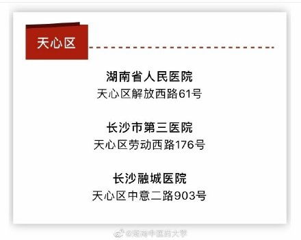 长沙市开设发热门诊医疗机构名单,请收悉 