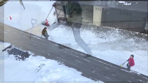 工具清除屋顶上的雪,感觉好冷 