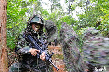 南京军区侦察兵演训 泅渡突袭密林作战 