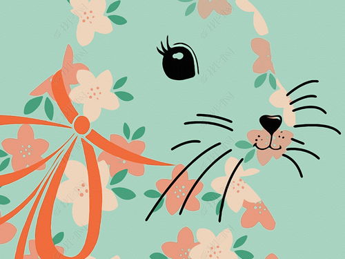 现代简约卡通小白兔小猫花朵图案装饰画图片下载 