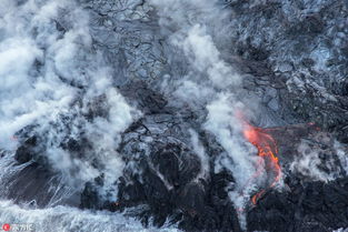 无人机︱航拍夏威夷火山喷发 岩浆流入大海 