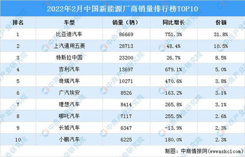 中国新能源汽车品牌销量排名榜：