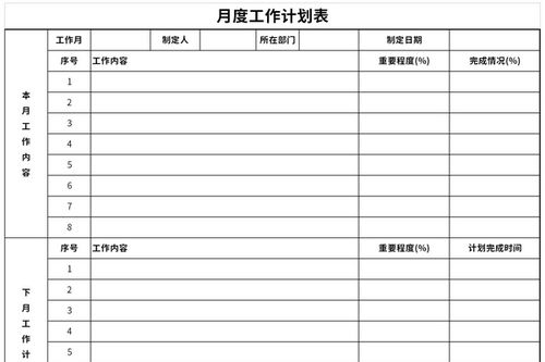 月度工作计划表模板免费下载 月度工作计划表Excel模板下载 