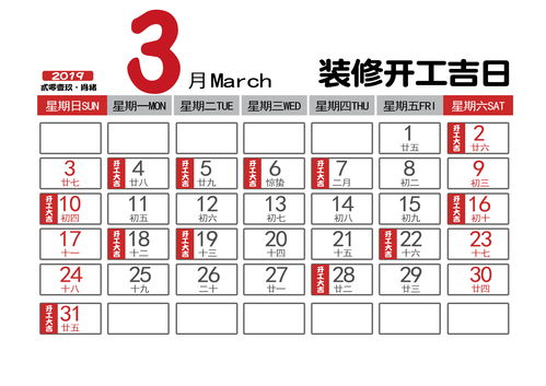 3月装修开工吉日一览表