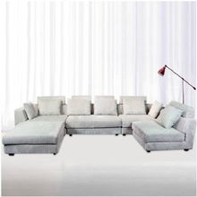 米达尔小户型沙发 客厅转角沙发组合现代布艺灰色沙发 S7067 浅灰色, 3.7米左扶右塌