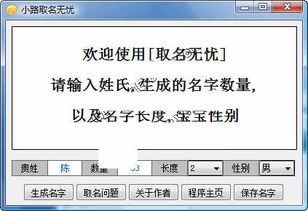 下载地址 小路取名无忧 2010 简体中文绿色免费版 准爸爸准妈妈取名软件 支持字数设置 
