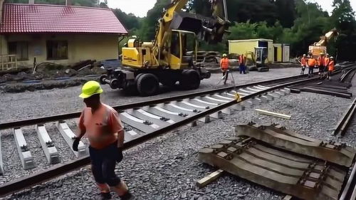 挖掘机铺铁路作业,这种活技术含量应该不低 