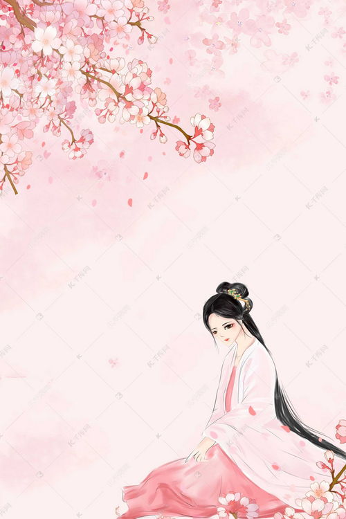 浅粉色唯美手绘古装美女樱花背景图片免费下载 千库网 