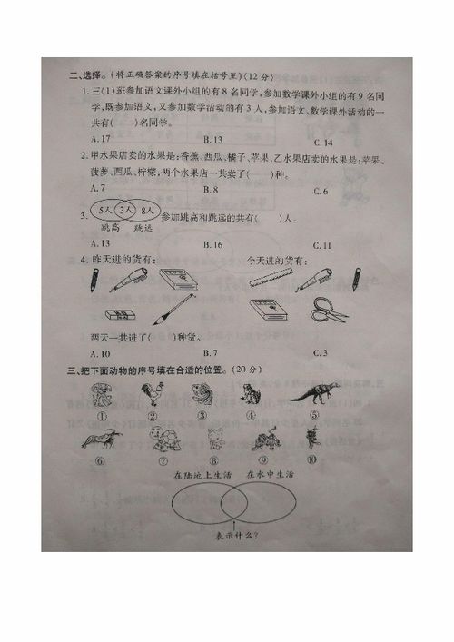 三年级上册数学第九单元 数学广角 集合测评卷 图片版 含答案 