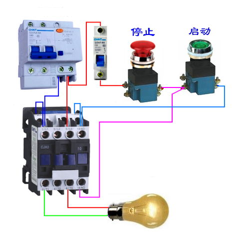 交流接触器与按钮线路接法 
