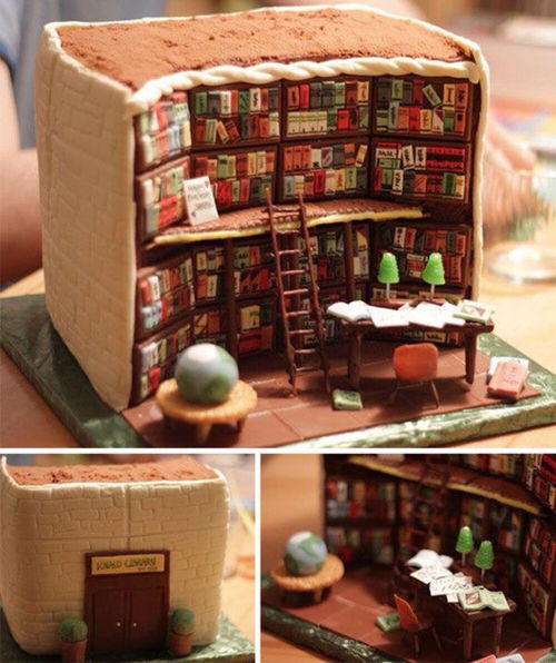 细致到极致的图书馆蛋糕