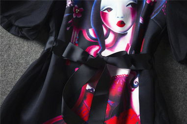 2014春新款 娃娃美女人像印花包袖腰带连衣裙 