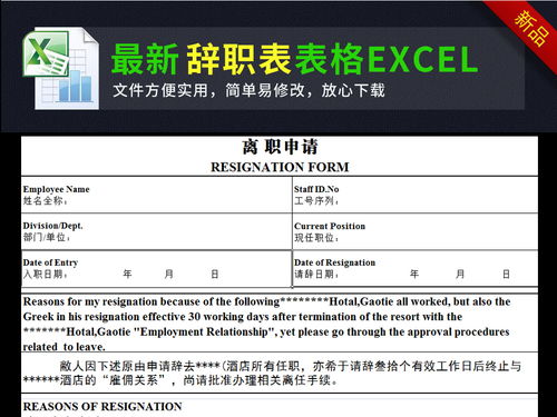 中英文离职申请表模板