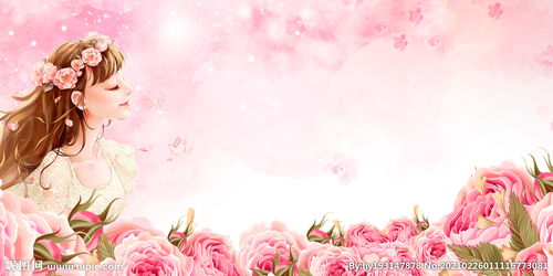 粉红温馨花卉漂亮女孩背景图片 