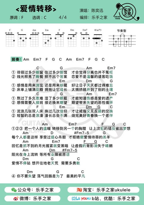 爱情转移 富士山下 陈奕迅 乐手之家尤克里里弹唱谱