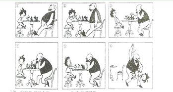 高一语文题下面的漫画，描绘了父子两人下国际象棋的过程，请在似乎没有标语的