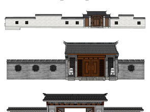 中式院门围墙su模型设计素材 其他模型大全 19049245 