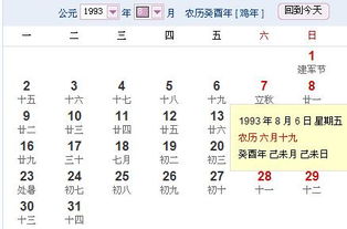 农历的一九九三年八月初六是阴历的几号 