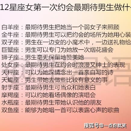 12星座女第一次约会最期待男生做什么 十二星座最美的时刻