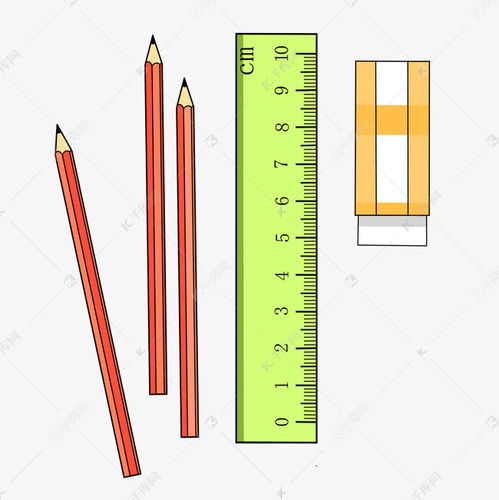 手绘矢量铅笔尺子橡皮组合素材图片免费下载 千库网 