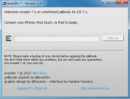 evasi0n7越狱工具 修改版下载 v1.0.5 ios7.0.6完美越狱 比克尔下载 