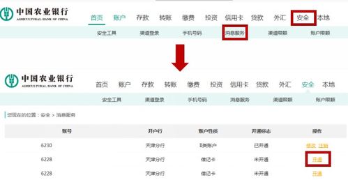 中国农业银行怎么开通短信提醒，农业银行钱到账短信提醒