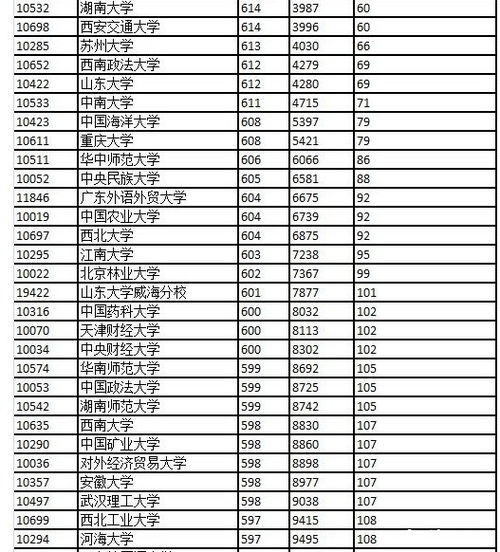 2013年执信高考校内成绩排名及对应重点大学录取线