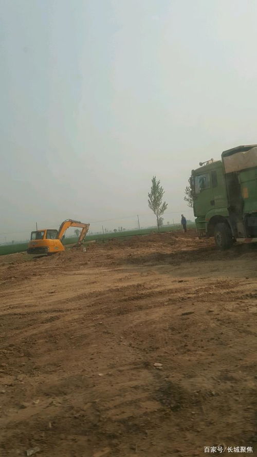 任县骆庄村地头数辆渣土车倾倒土方致扬尘污染