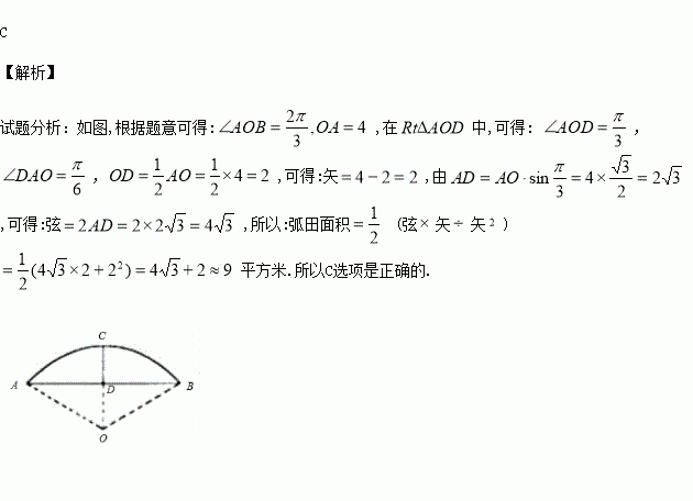 是我国古代数学成就的杰出代表作.其中章给出计算弧田面积所用的经验方式为 弧田面积.弧田由圆弧和其所对弦所围成.公式中 弦 指圆弧所对弦长. 矢 等于半径长与圆心到弦的距离之差 