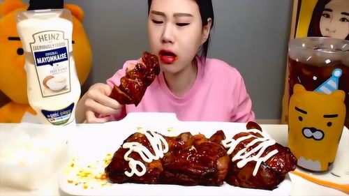 吃货圈 韩国美女吃甜醋大鸡腿,肉香飘飘,美味极了 