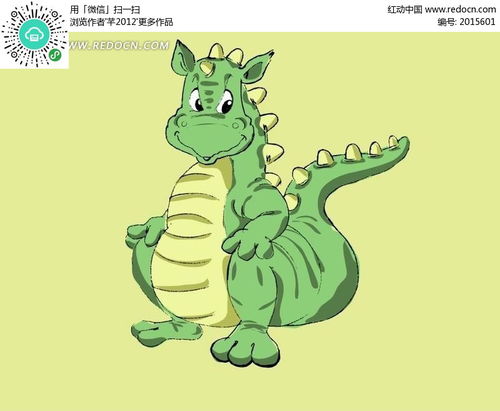 黄色背景上的绿色恐龙插画CDR素材免费下载 红动网 
