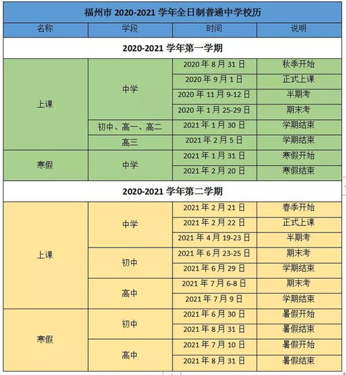 2021年福州中小学寒假时间,2021暑假时间都有了