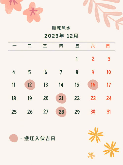 2023年11月 12月搬迁入伙吉日 