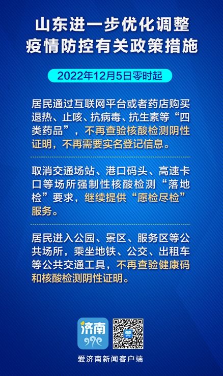 山东省进一步优化调整疫情防控有关政策措施