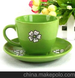 咖啡杯碟 水果陶瓷杯子 奶茶杯碟 欧式风格陶瓷水杯子绿色 杯子 