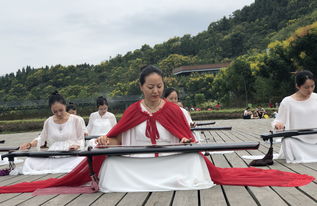 湖北宜昌 一群美女露天野外巡奏古琴,山水入琴爱国入心