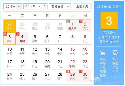 2017年4月3日黄历