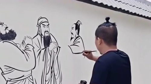 农村一名高手,在墙上绘画竟画出桃园三结义,这绘画技术应该学几年 