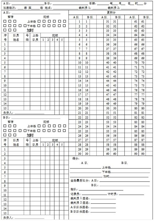 篮球裁判记录表 是要有表格填写的 怎么写 