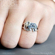 漠源 纯手工打造 吉祥大象 925纯银戒指 女式戒指 