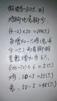 鸡与兔共100只,鸡脚比兔脚少70只,鸡与兔各有多少只 请数学老师帮忙解答,步步附有解释说明,不要 