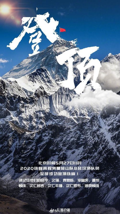 2020珠峰高程测量登山队成功登顶 测量工作成功完成
